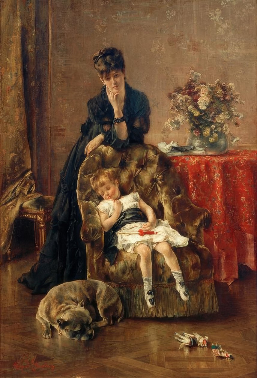 A.Stevens, Az alvó gyermek alkotó: Alfred Emile Stevens