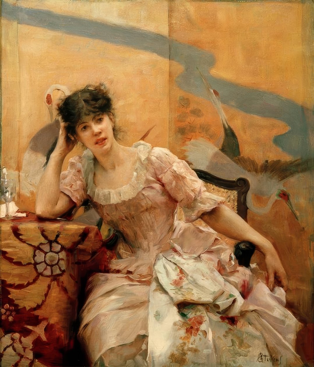 A.Stevens, Fiatal nő és japán képernyő alkotó: Alfred Emile Stevens