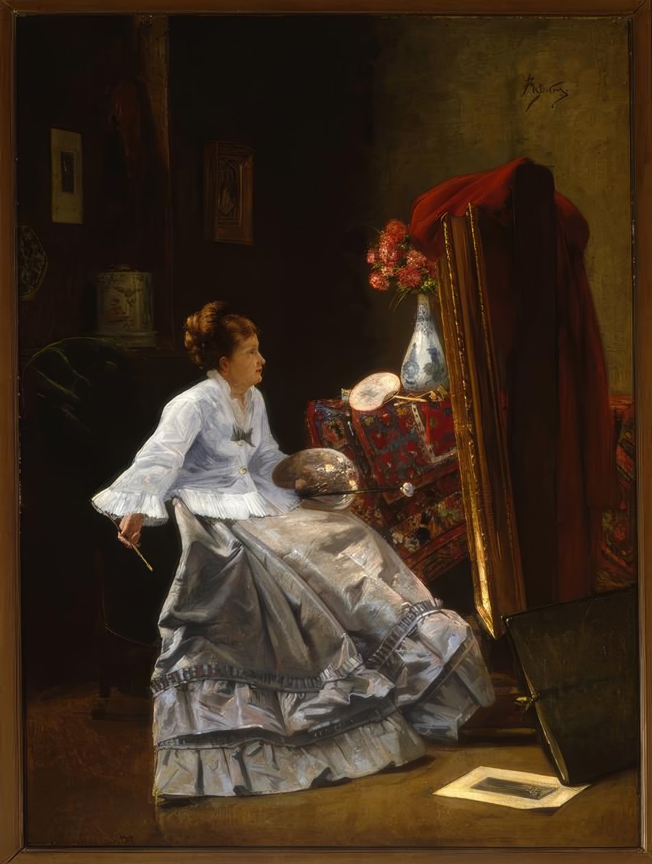 A.Stevensnek tulajdonítva, Hölgy a festőállványánál / festmény alkotó: Alfred Emile Stevens