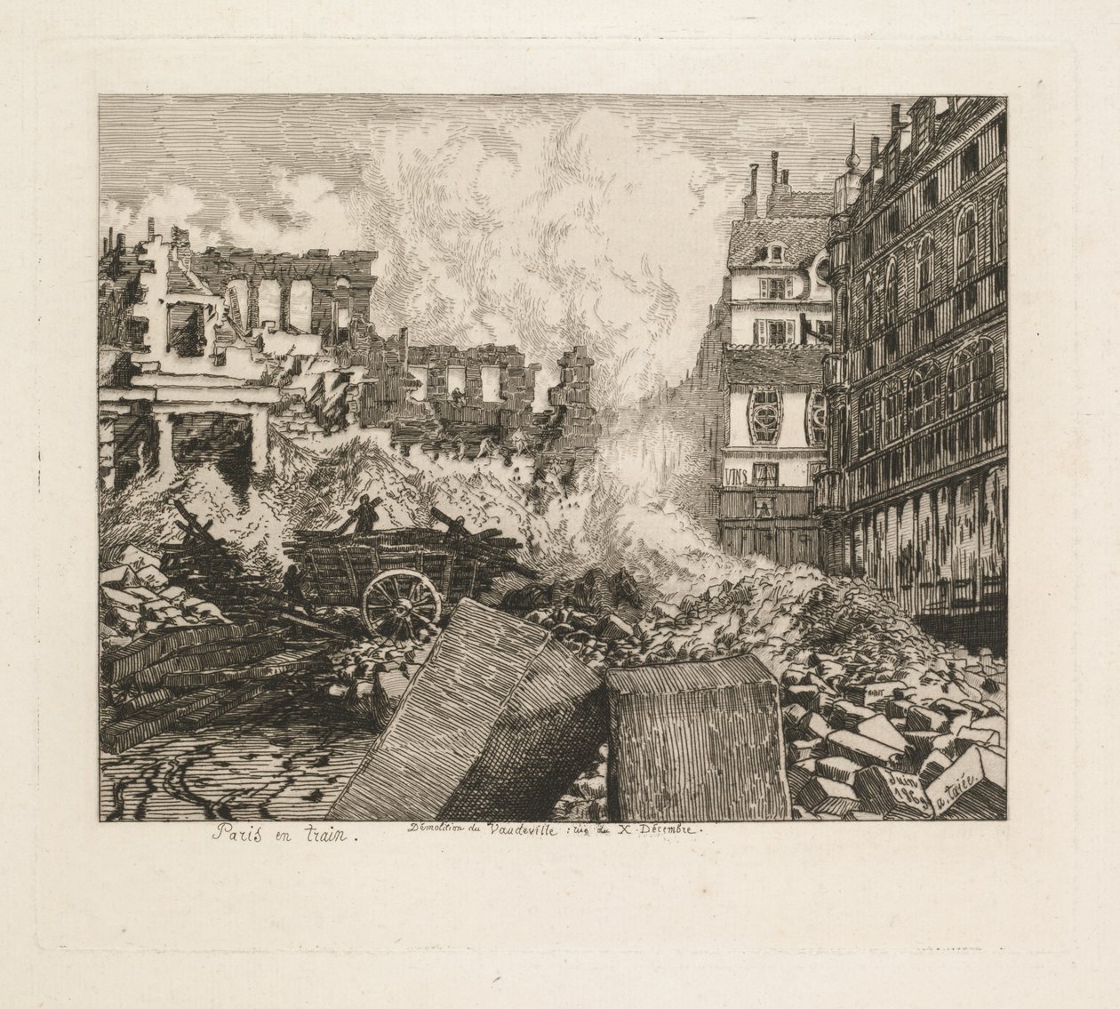 Párizs vonattal. A Vaudeville színház lebontása: rue du Dix-Decembre alkotó: Alfred Taiée