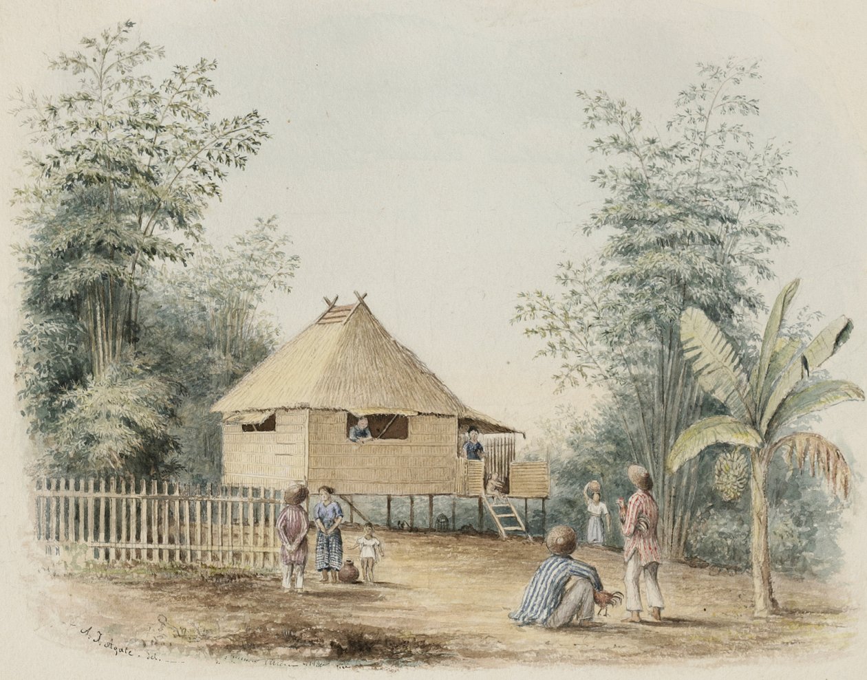 Szülőház Manila közelében, 1842 (wc tollal és tintával, krémszínű szőtt papíron) alkotó: Alfred Thomas Agate