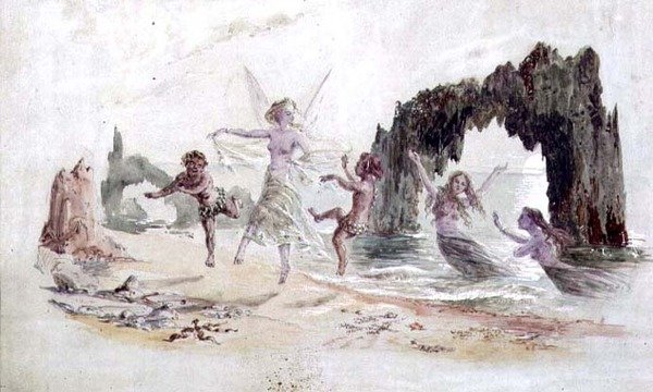 Tündérek és faunok a tengerparton (akvarell) alkotó: Alfred Thompson