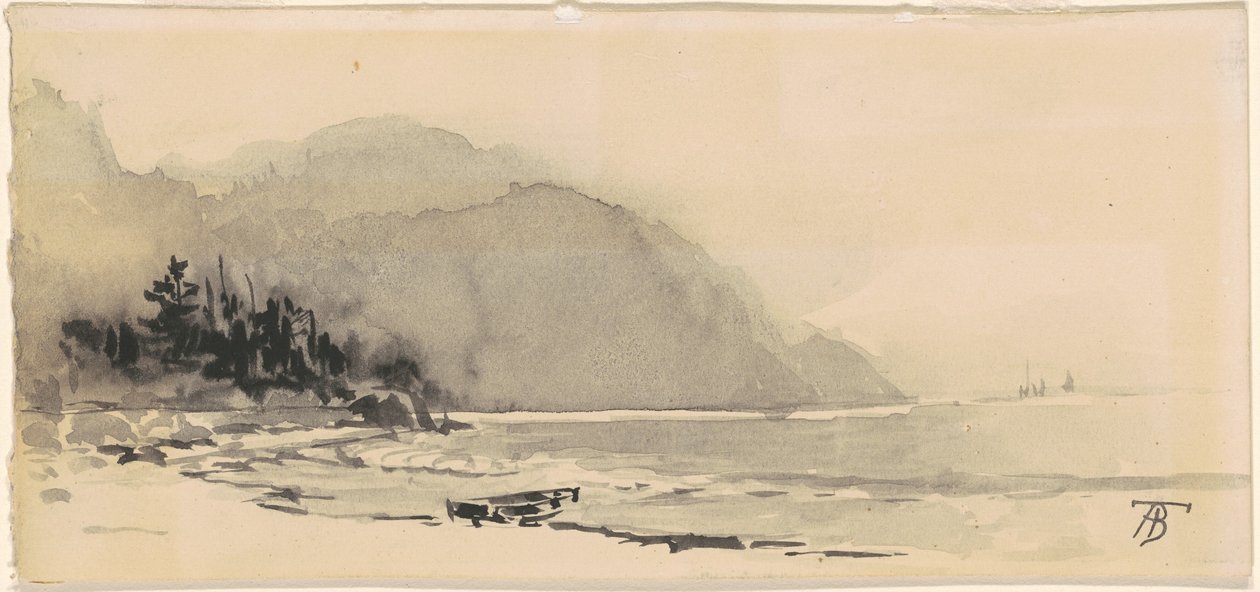 Hajó a tengerparton alkotó: Alfred Thompson Bricher