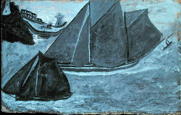 Hajók a kikötőből (olaj a fedélzetre helyezett kártyán) alkotó: Alfred Wallis