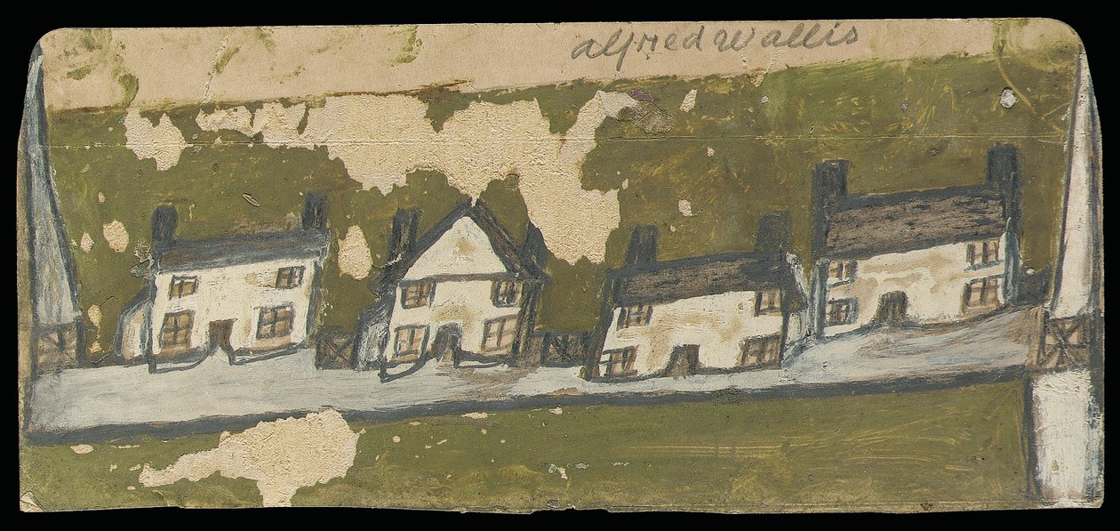 Négy házikóból álló sor (olaj és ceruza a kártyán) alkotó: Alfred Wallis