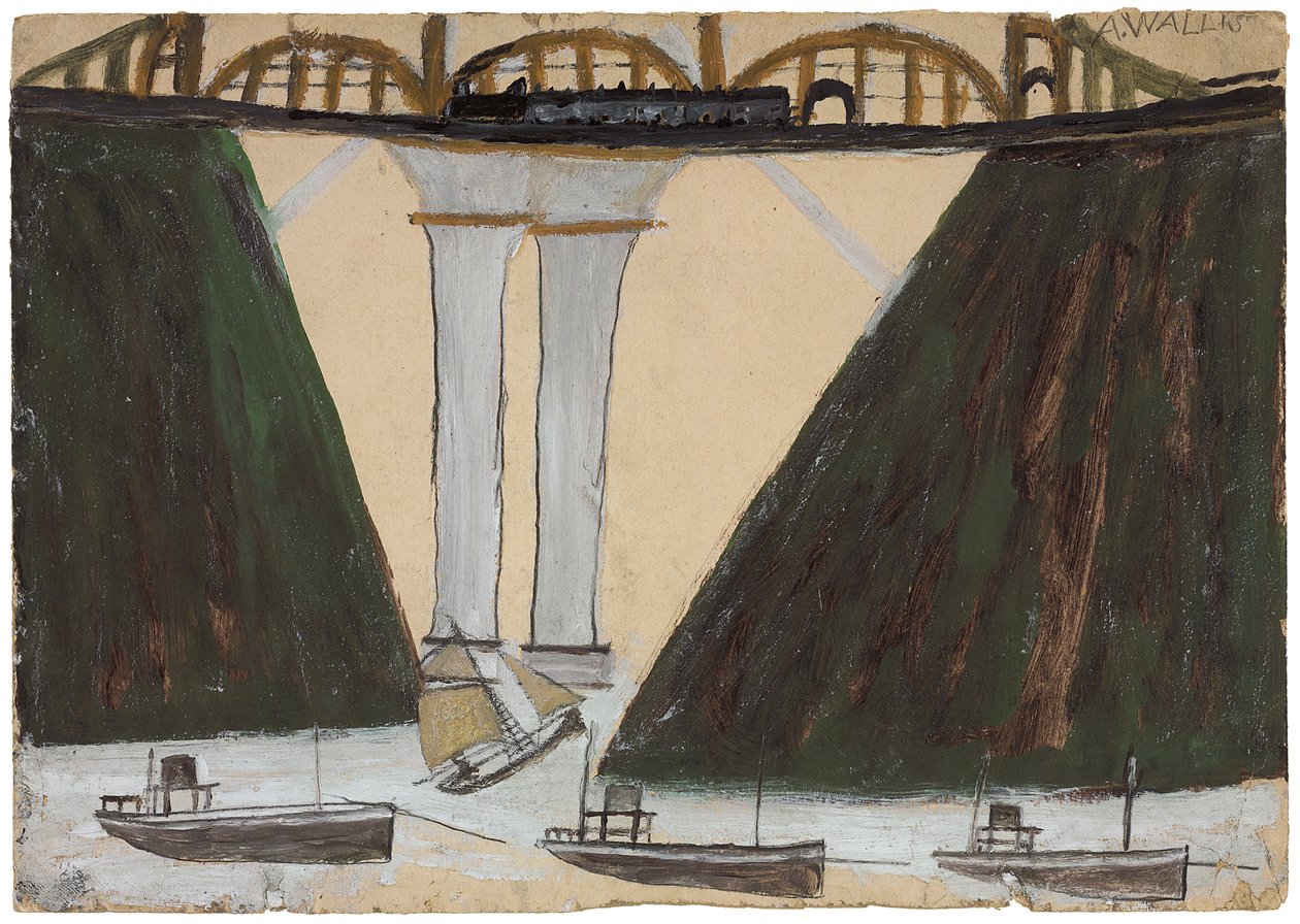 Saltash híd, c. 1930 (ceruza és olaj a kártyán) alkotó: Alfred Wallis