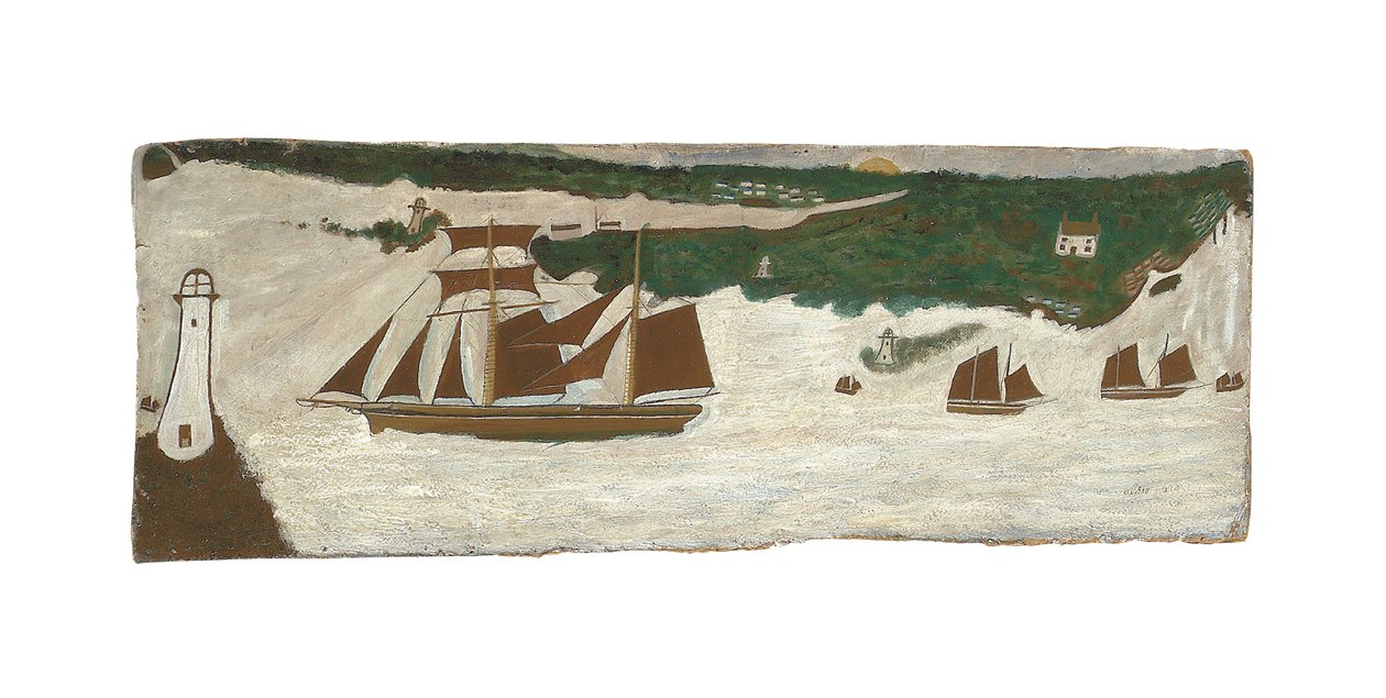 Világítótorony mellett elhaladó csónak, 1855-1942 körül (olaj, tábla) alkotó: Alfred Wallis