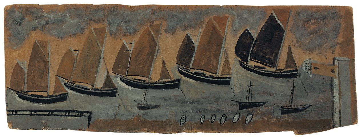 St. Ives kikötője öt vitorlás hajóval (olaj és ceruza a fedélzeten) alkotó: Alfred Wallis