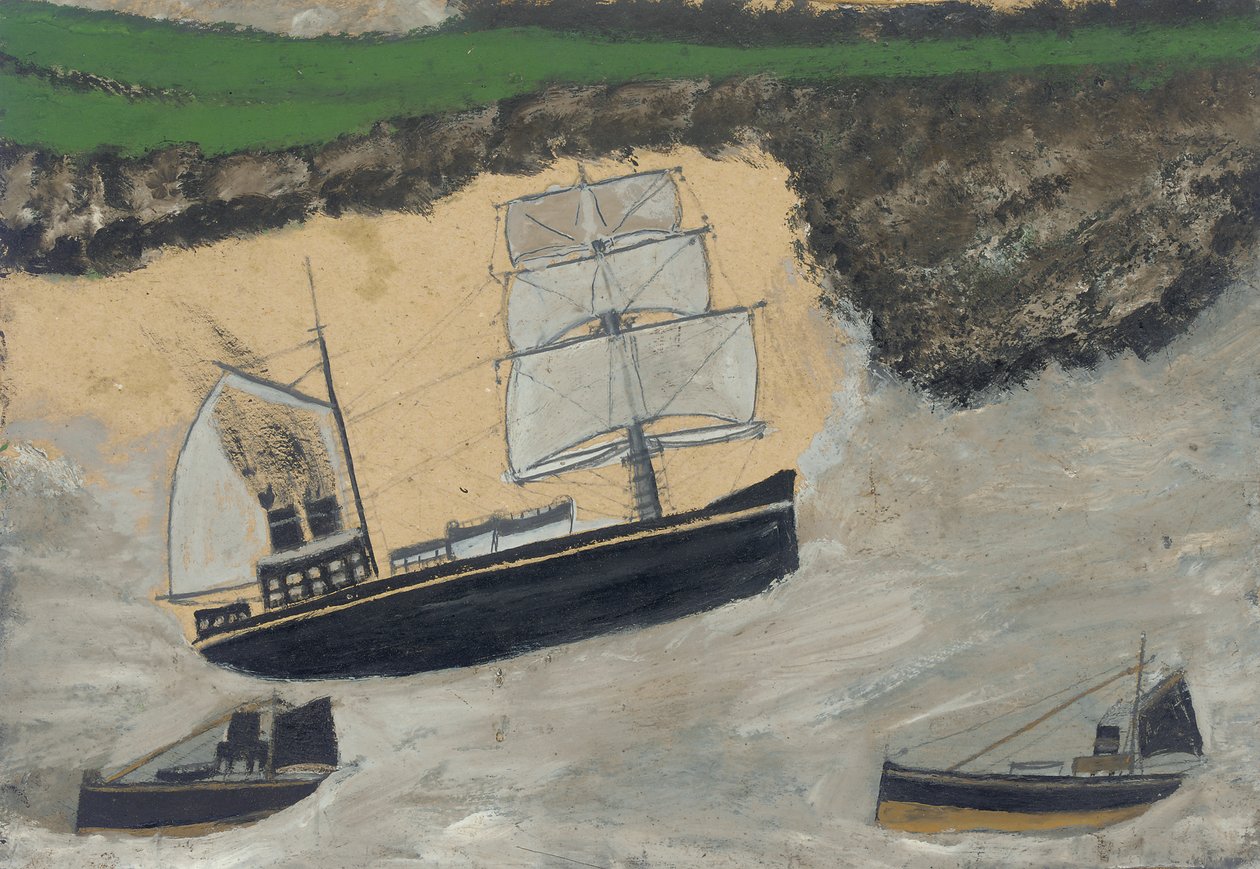 Három gőzhajó (olaj és ceruza a fedélzeten) alkotó: Alfred Wallis