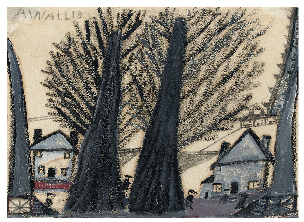 Két fa (ceruza és olaj a kártyán) alkotó: Alfred Wallis