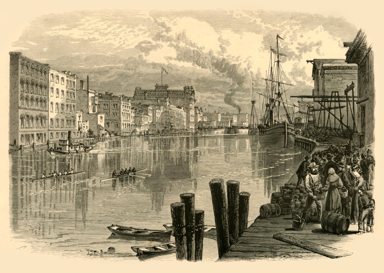 „Milwaukee River, at Milwaukee”, 1874. alkotó: Alfred Rudolph Waud