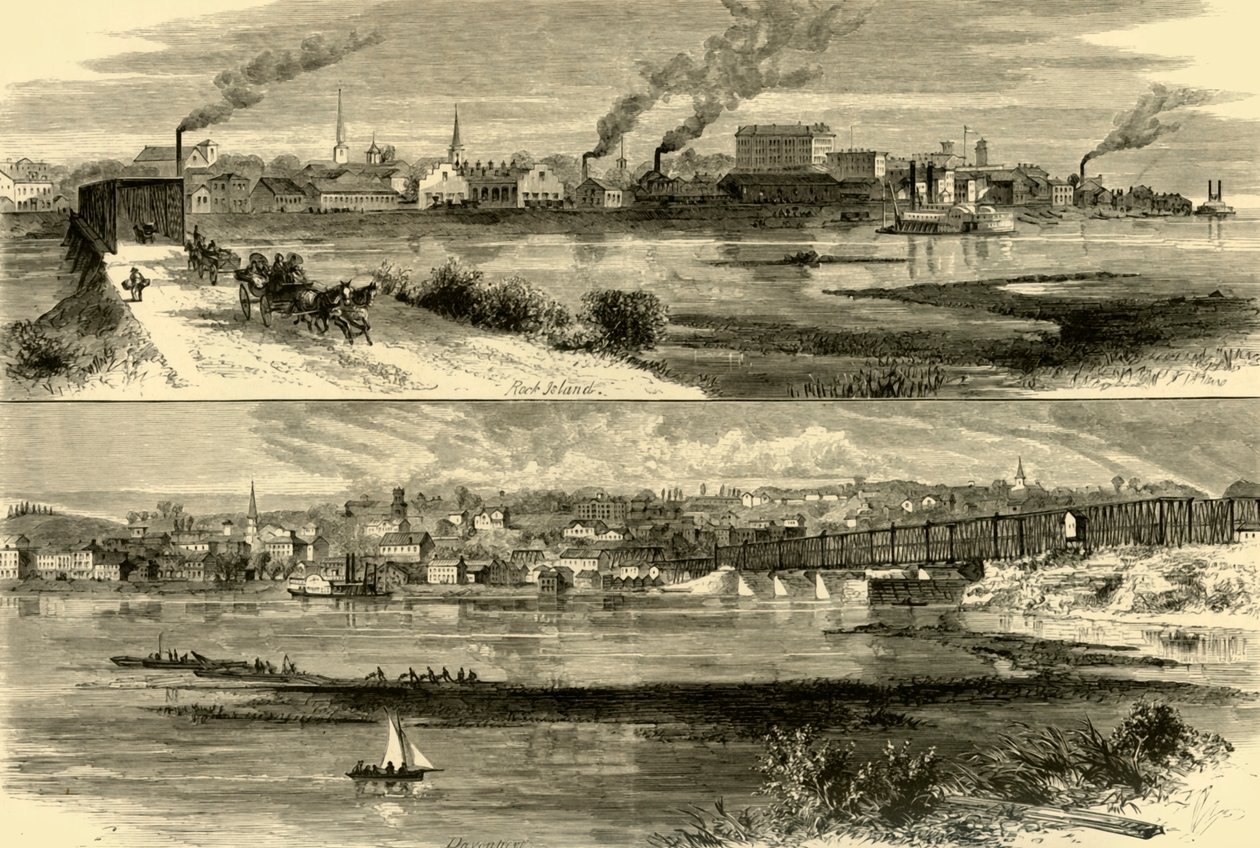 "Rock Island, Illinois. - Davenport, Iowa", 1874. alkotó: Alfred Rudolph Waud