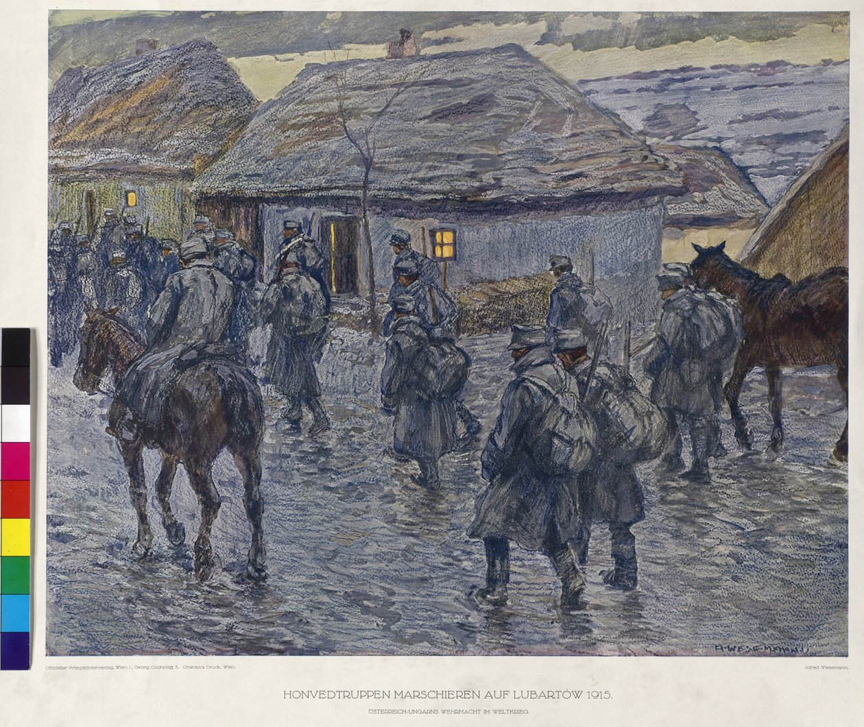 Honvéd csapatok bevonulnak Lubartovba 1915 (nyomtatás) alkotó: Alfred Wesemann