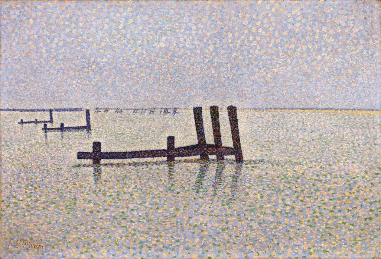 ""Kilátás a La Manche csatornáról a belgiumi Nieuportnál (Nieuwpoort)" Alfred William (Willy) Finch (1854-1930) festménye 1889 körül, pointillizmus - London, Nemzeti galéria alkotó: Alfred William Finch