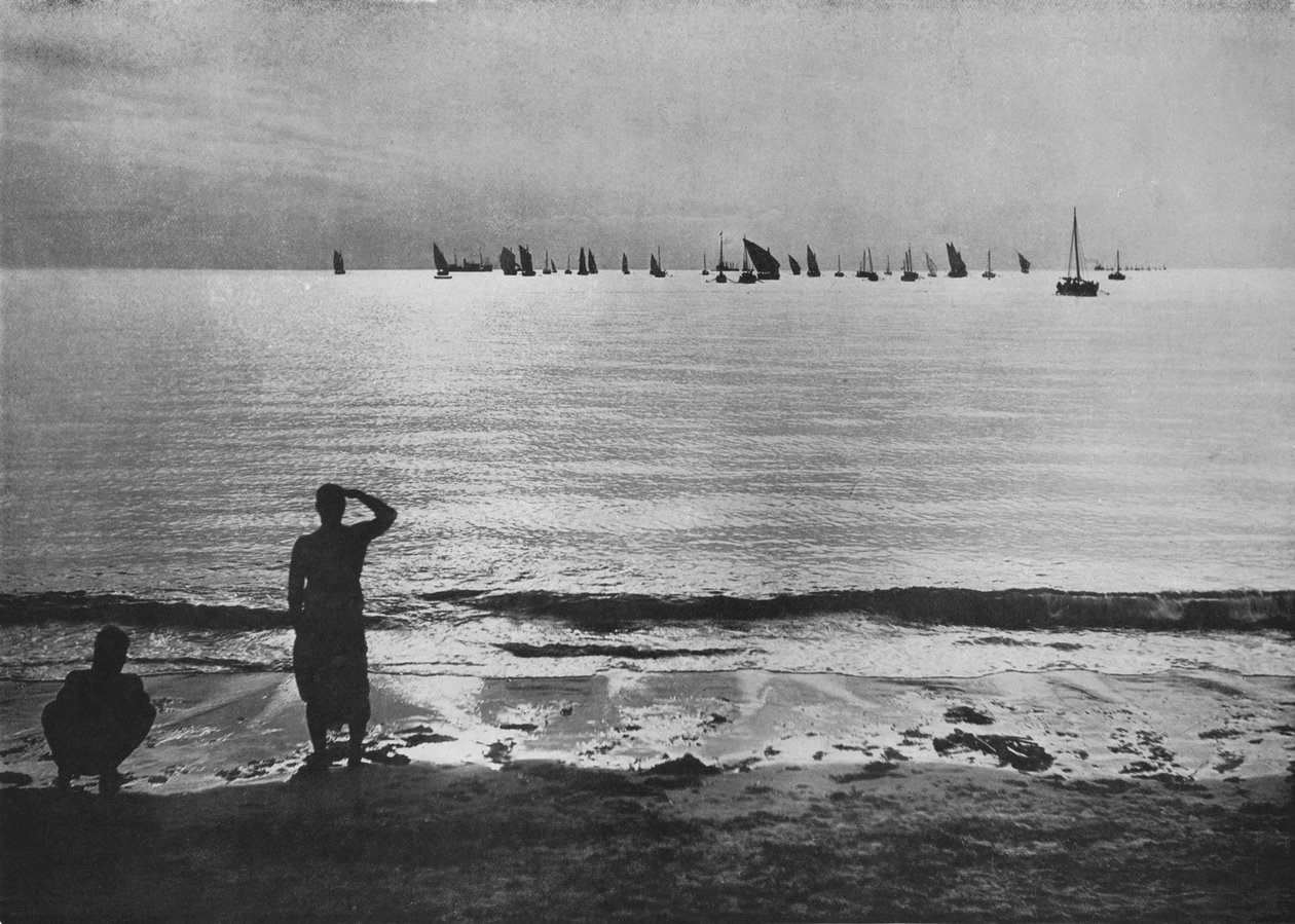 A Pearling Flotta visszatér Anchorage-ba naplementekor, 1890, 1910 alkotó: Alfred William Amandus Plate