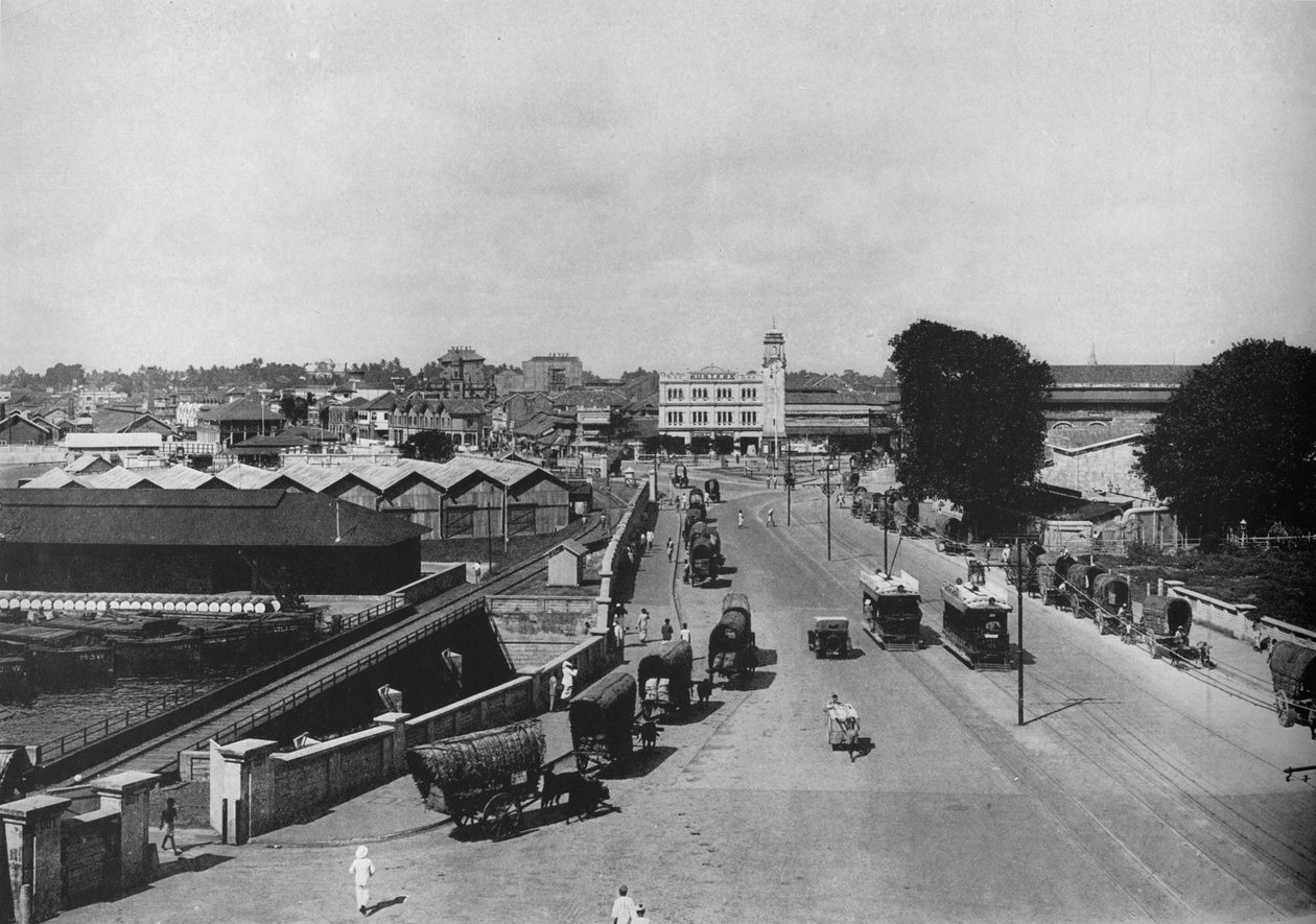 Kilátás a Pettah vagy Native Quarter felé, Colombo, Khan óratorony, 1890, 1910 alkotó: Alfred William Amandus Plate