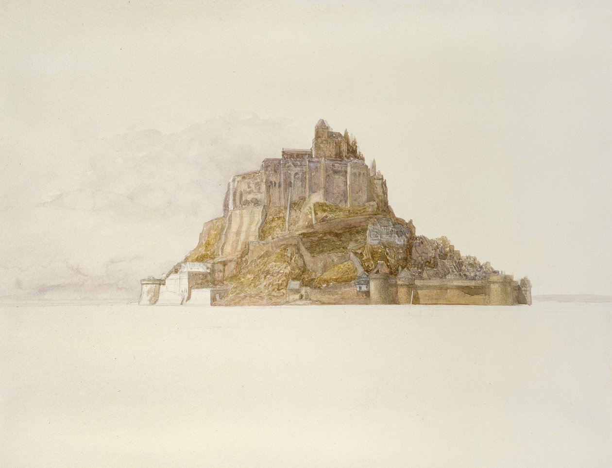 Mont St Michel a homokból, c. 1876 (akvarell grafit felett, papíron) alkotó: Alfred William Hunt