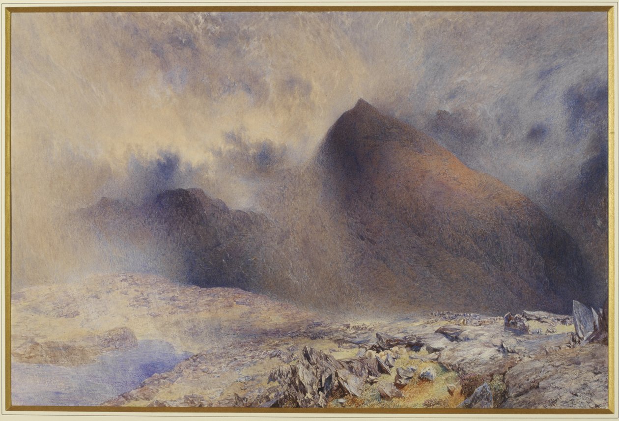 Snowdon hegy a derült felhőkön keresztül, 1857 (wc és ceruza papíron) alkotó: Alfred William Hunt