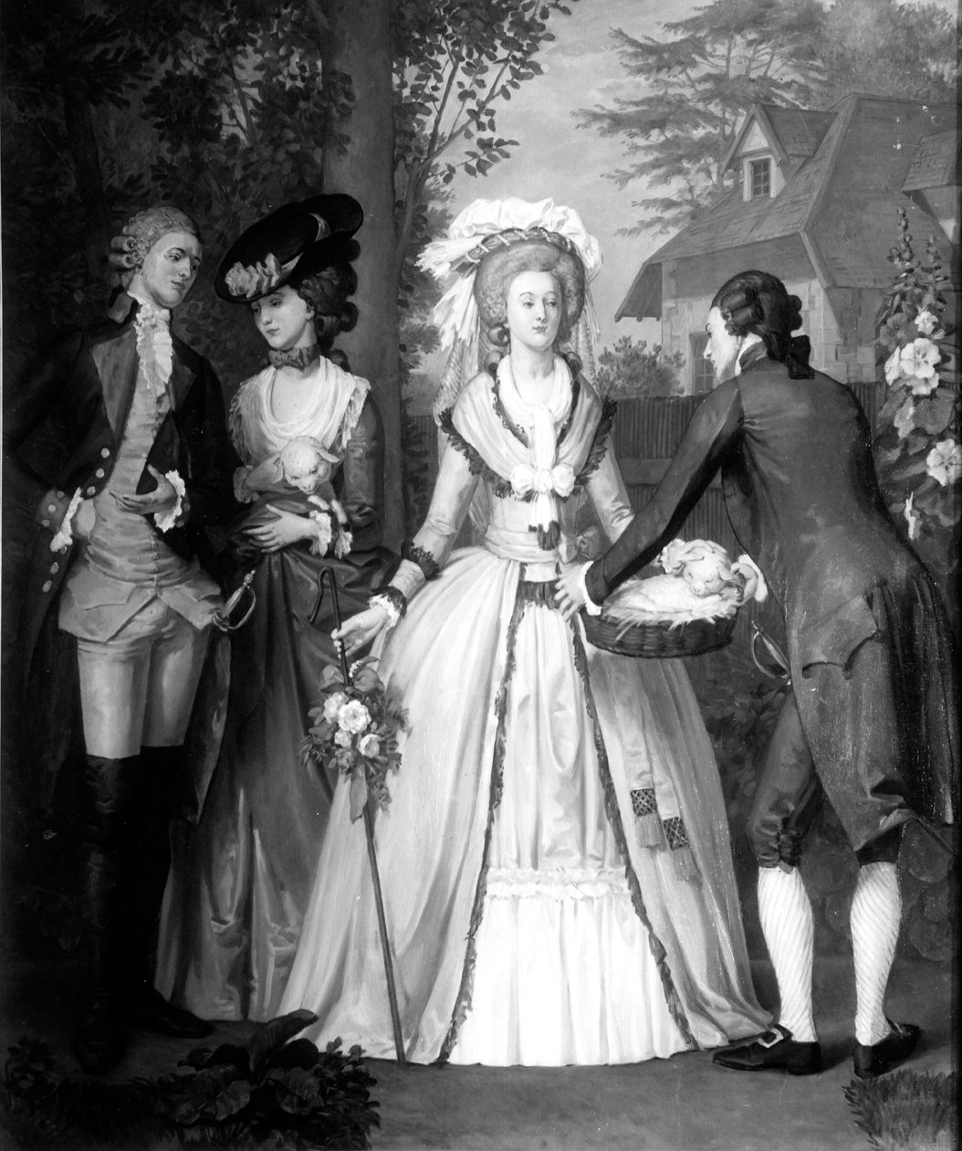 Habsbourg-Lotaringiai Marie-Antoinette (1755-93), Franciaország és Navarra királynője, pásztorlányként Trianonban (bw print) alkotó: Alfred Wilson Cox
