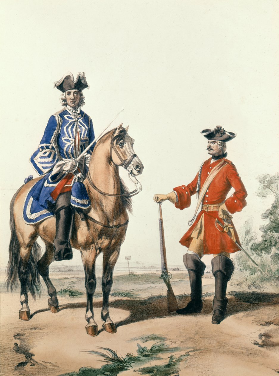 A rendõrség prépost marsallja és a katonai rendõrség tagja 1724-ben, metszet D. Noirmont alkotó: Alfred de after Marbot