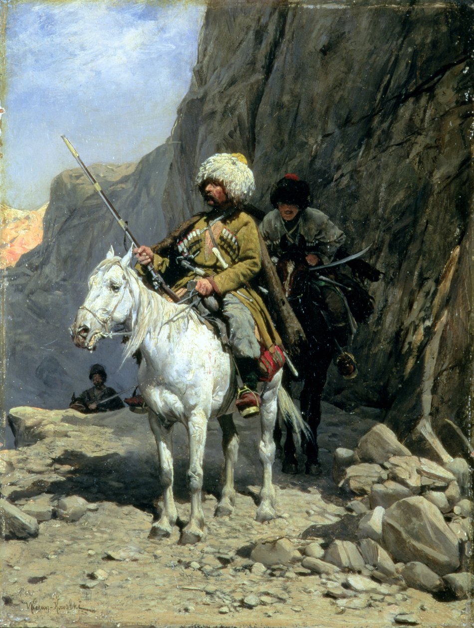 Circassians Patrol, 1885 körül (olaj a fedélzeten) alkotó: Alfred von Wierusz Kowalski