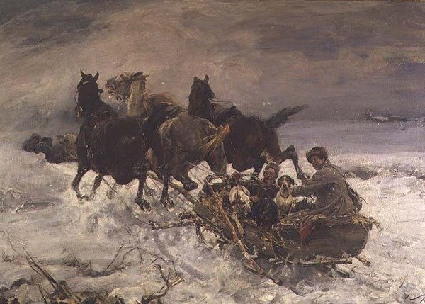 Alakok egy lovas szánon alkotó: Alfred von Wierusz Kowalski
