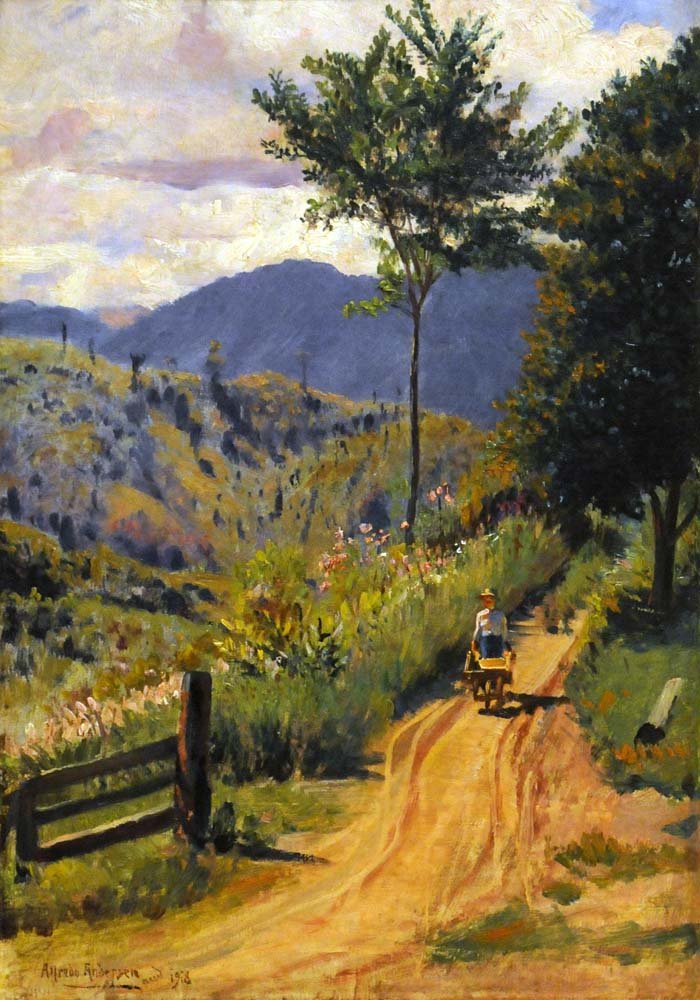 Táj hegyvonulattal és figurával alkotó: Alfredo Andersen