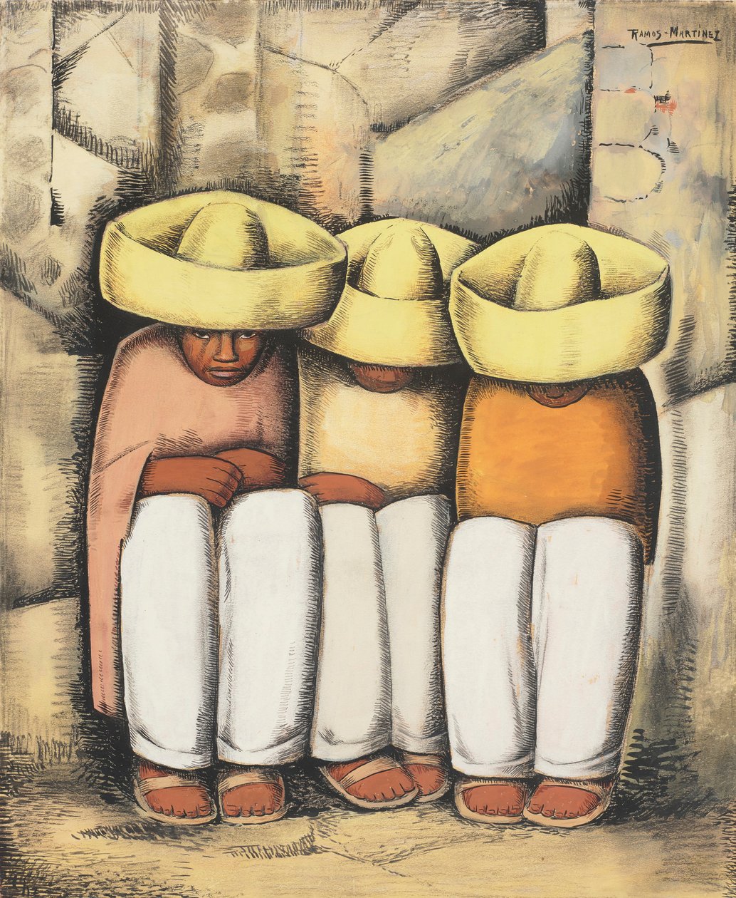 Pihenő indiánok, 1935 körül (tempera és szén a kártyán) alkotó: Alfredo Ramos Martinez