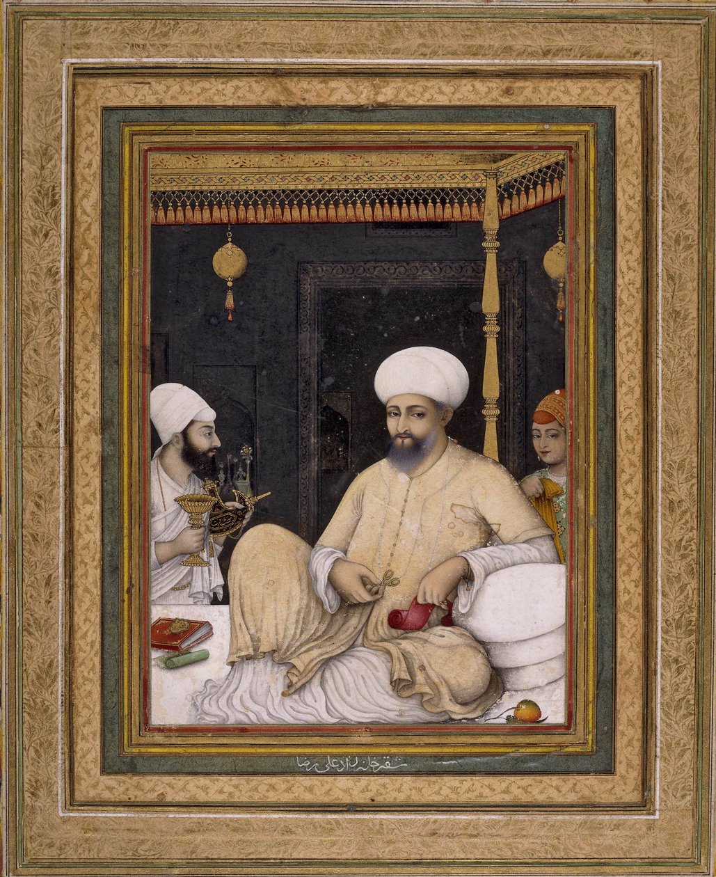 Ali Riza (festő). Ibrahim Adil sah II. szultán egy szufi szentet tisztel, Bijapur, 1620-30 körül, British Museum, London. alkotó: Ali Riza