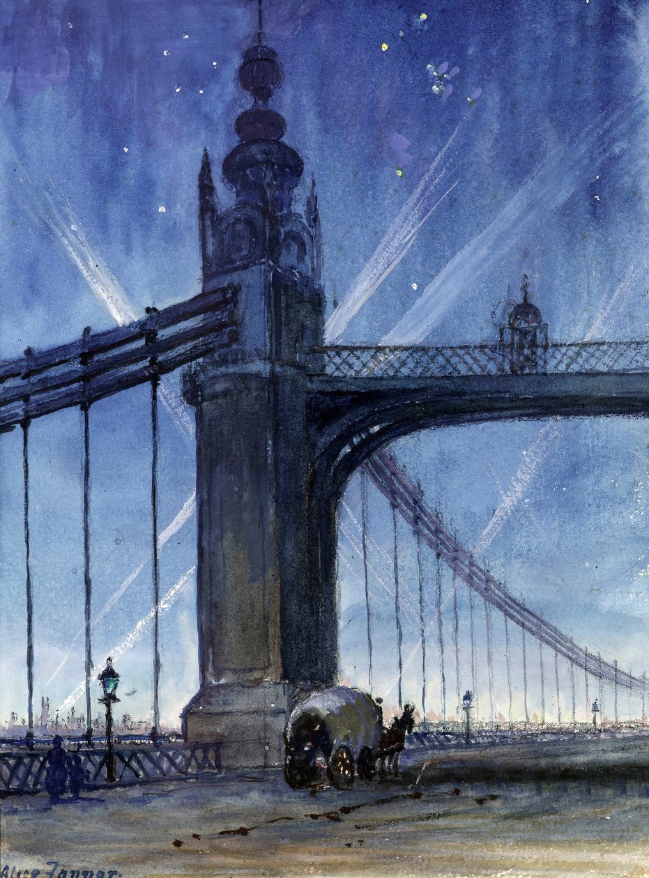 Háborús spotlámpák a Chelsea Bridge-ről, 1917 körül alkotó: Alice Maud Fanner