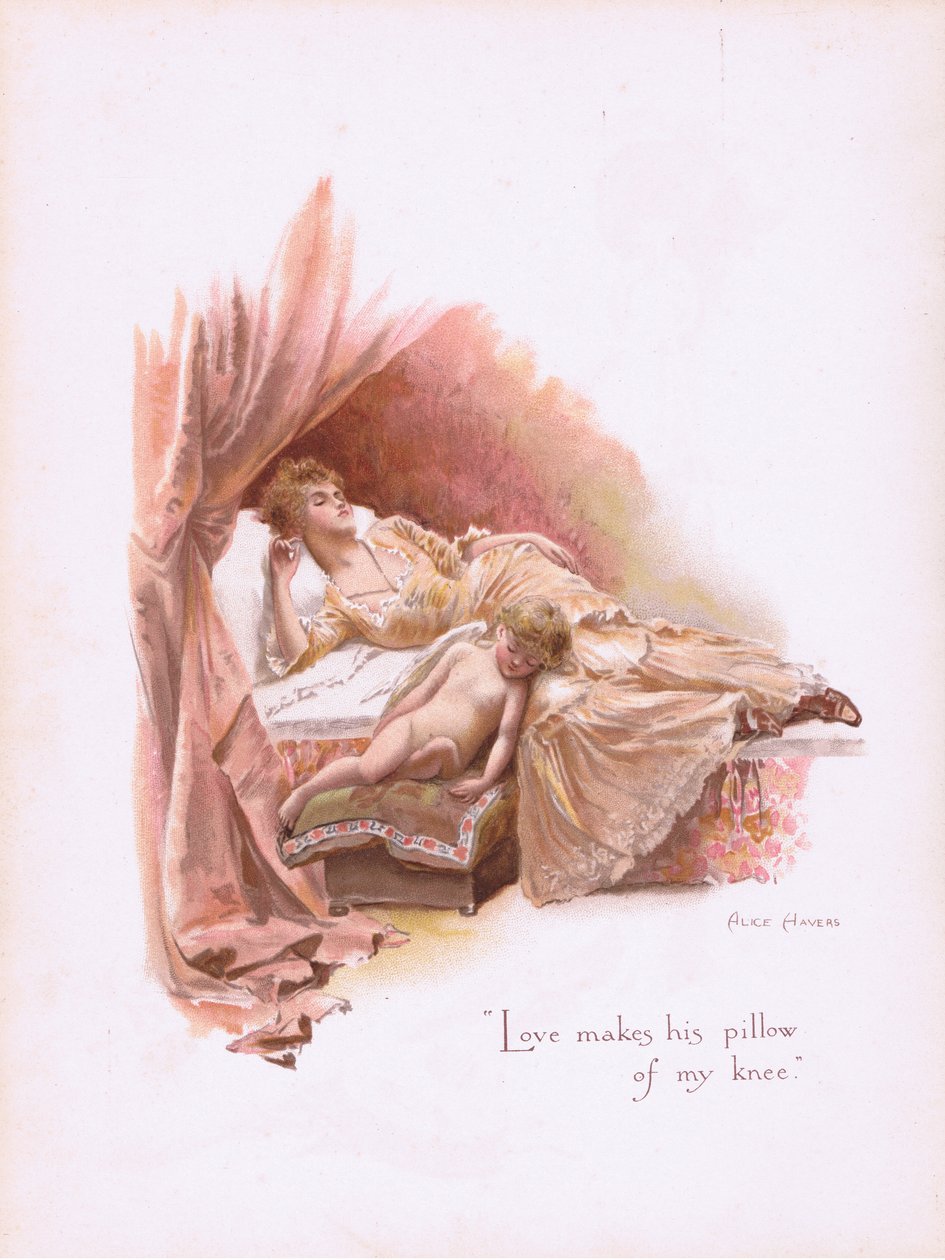 Szerelem teszi a térdem párnáját, a Hildesheimer & Faulkner által kiadott Some Old Love Songs-ból, 1892 alkotó: Alice Havers