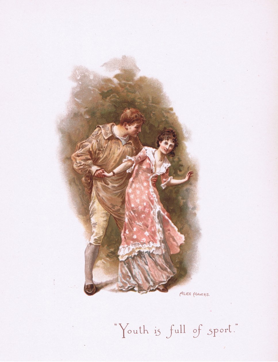 A fiatalság tele van sporttal, a Hildesheimer és Faulkner által kiadott Some Old Love Songs-ból, 1892 alkotó: Alice Havers
