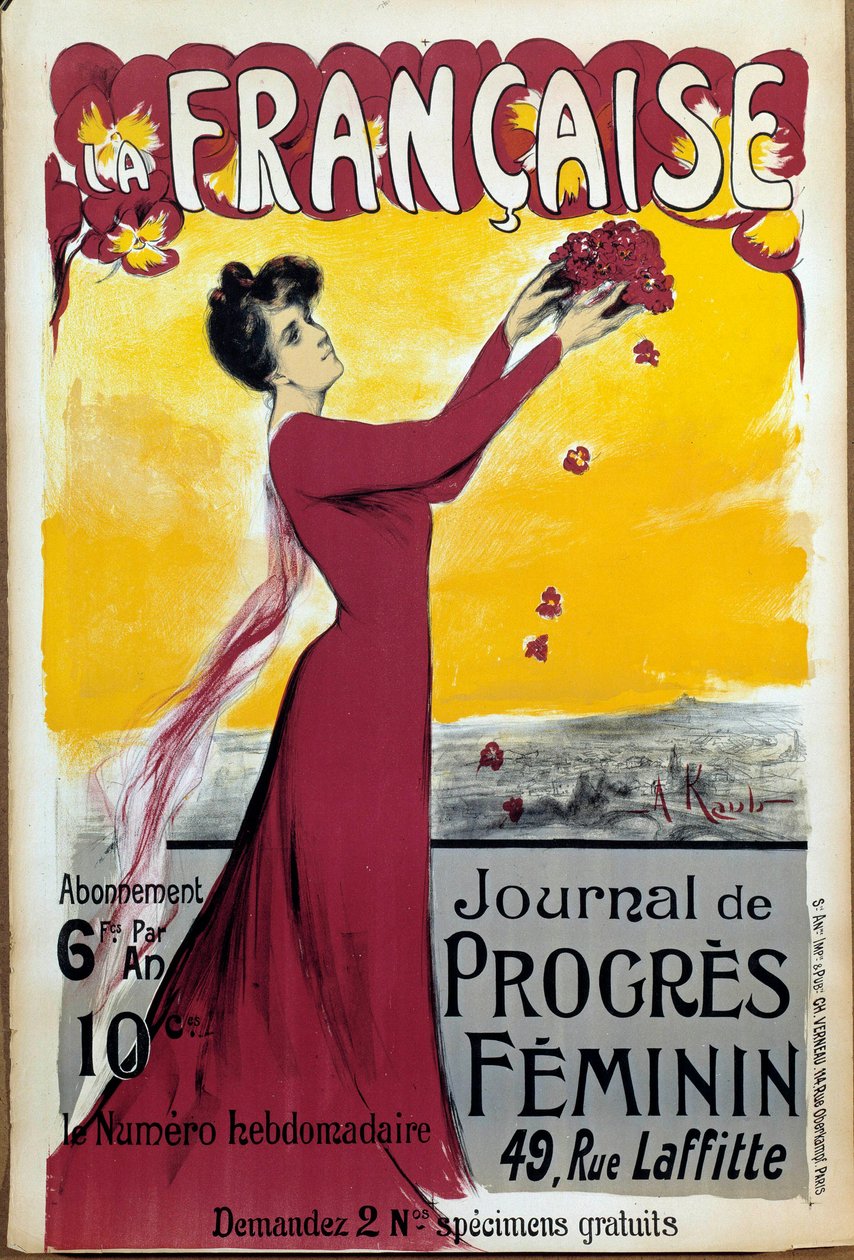 A „La francaise”, a nők haladásáról szóló folyóirat plakátja. Hívjon előfizetésért. Illusztráció: Alice Kub-Casalonga (1875-1948) 1927 Párizs, A két világháború múzeuma. Jogok fenntartva. alkotó: Alice Kaub Casalonga
