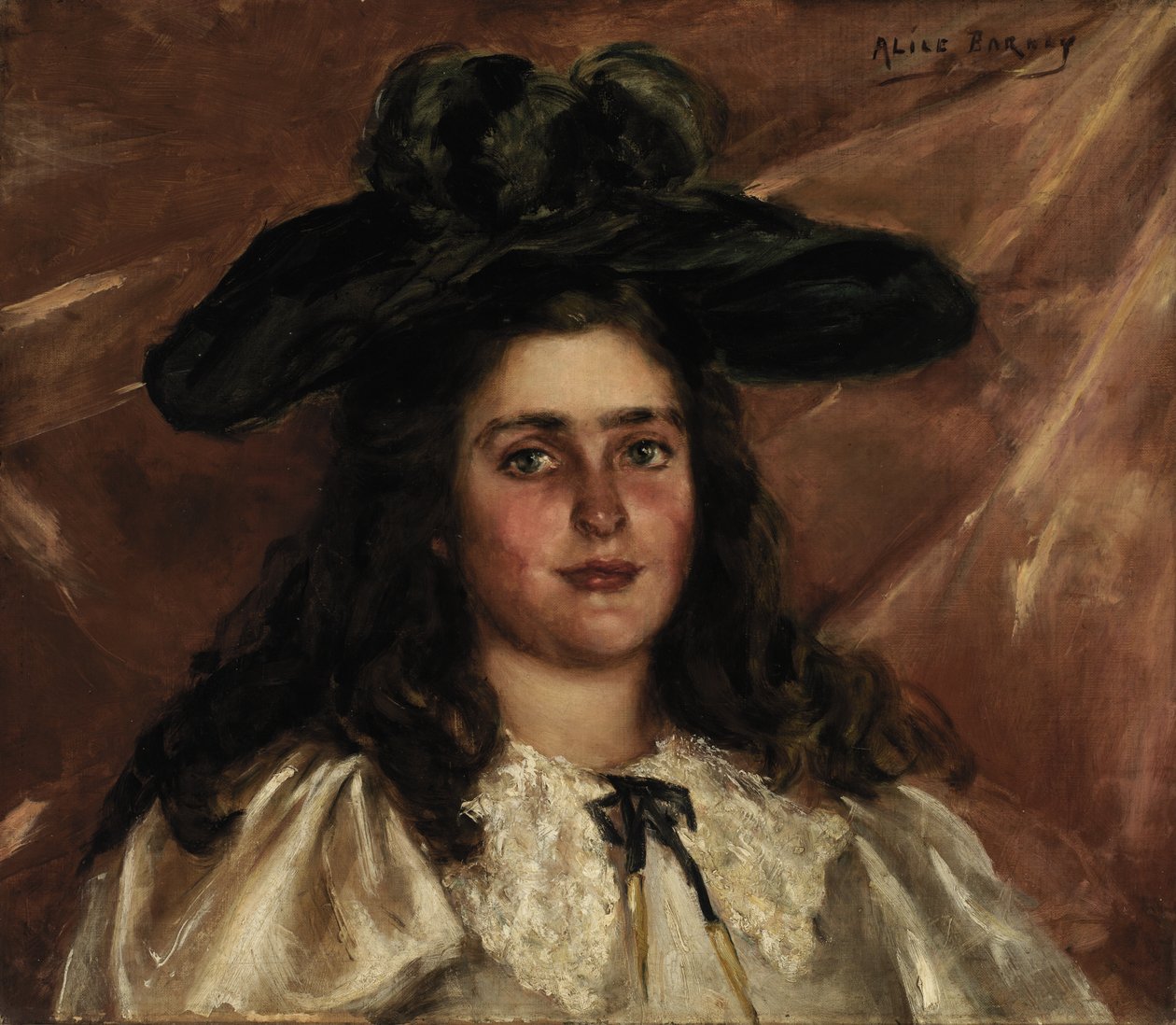 Laura Alice nagy kalapban, kb. 1892-1895. alkotó: Alice Pike Barney