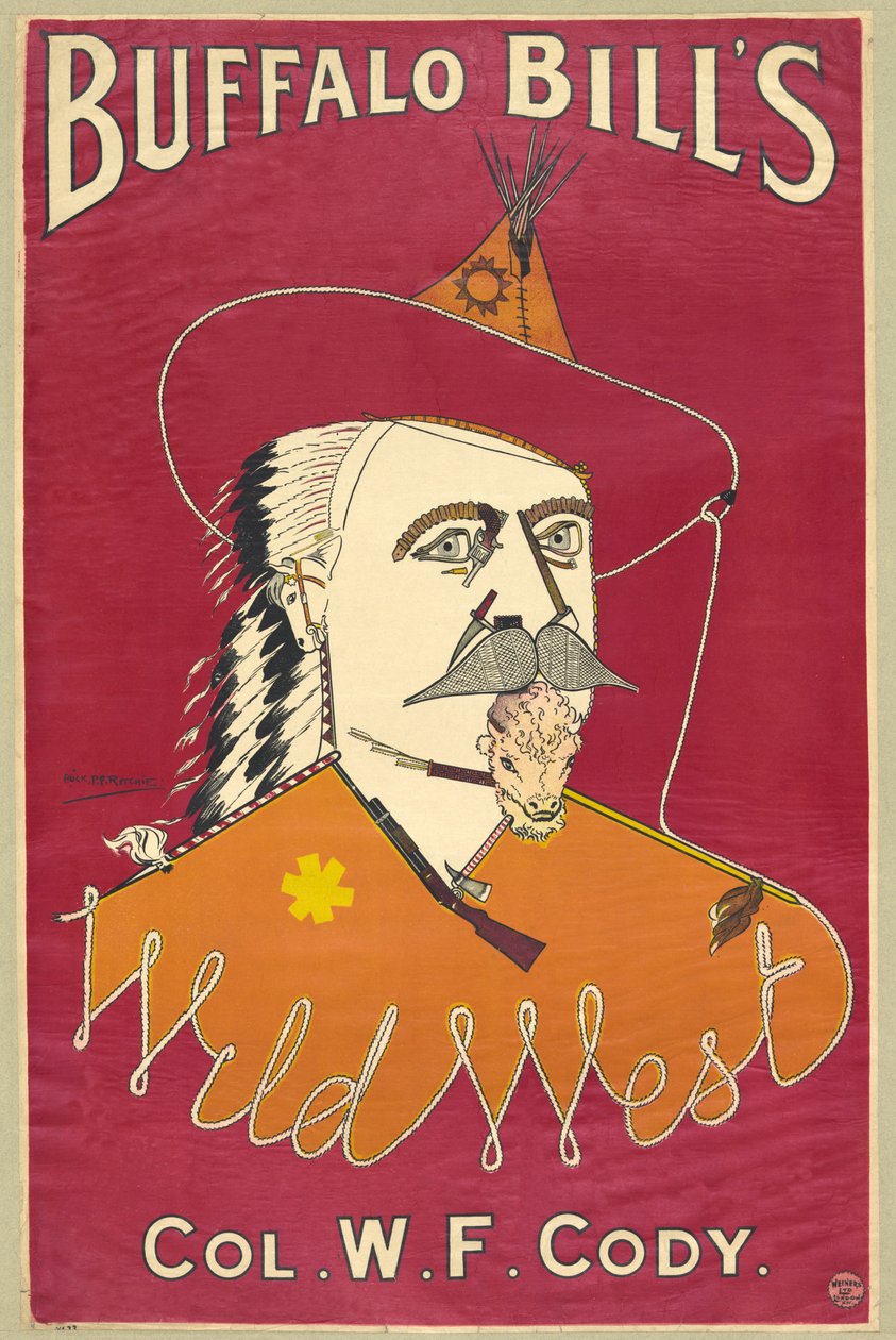 Buffalo Bill vadnyugat, W.F. ezredes. Cody, 1890-ben megjelent (színes litográfia) alkotó: Alick P. F. Ritchie