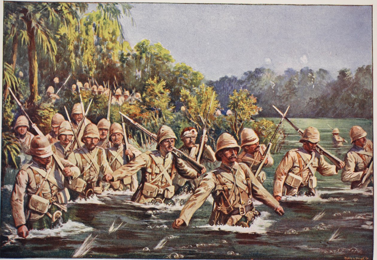 Argyll és Sutherland Highlanders átkelés a Modder folyón, illusztráció a 