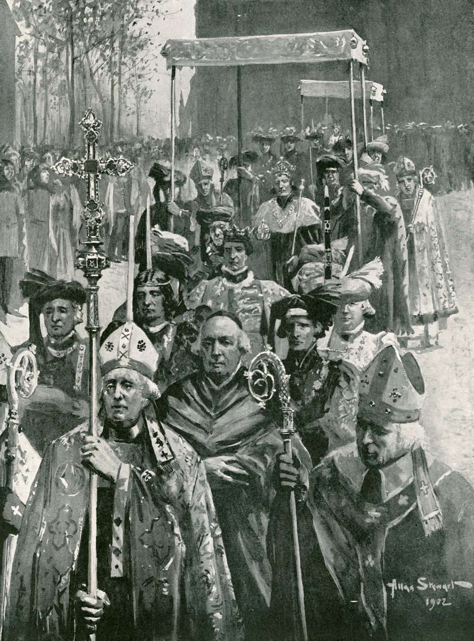 A III. Richárd és Warwicki Anna koronázásakor az apátságból a csarnokba tartó menet (lithó) alkotó: Allan (after) Stewart