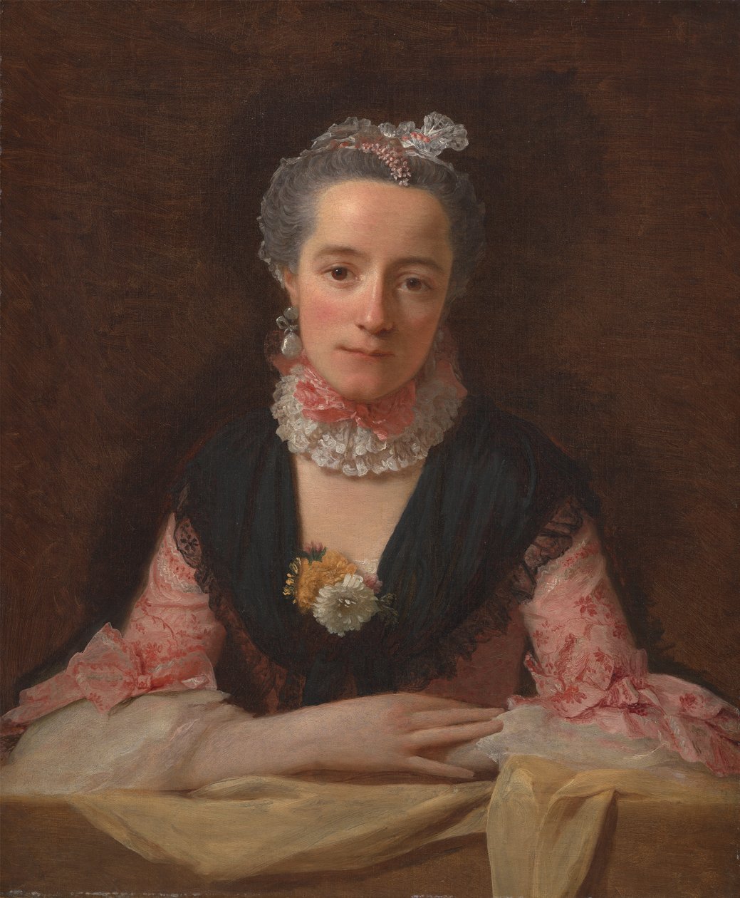 Hölgy rózsaszín selyemruhában alkotó: Allan Ramsay