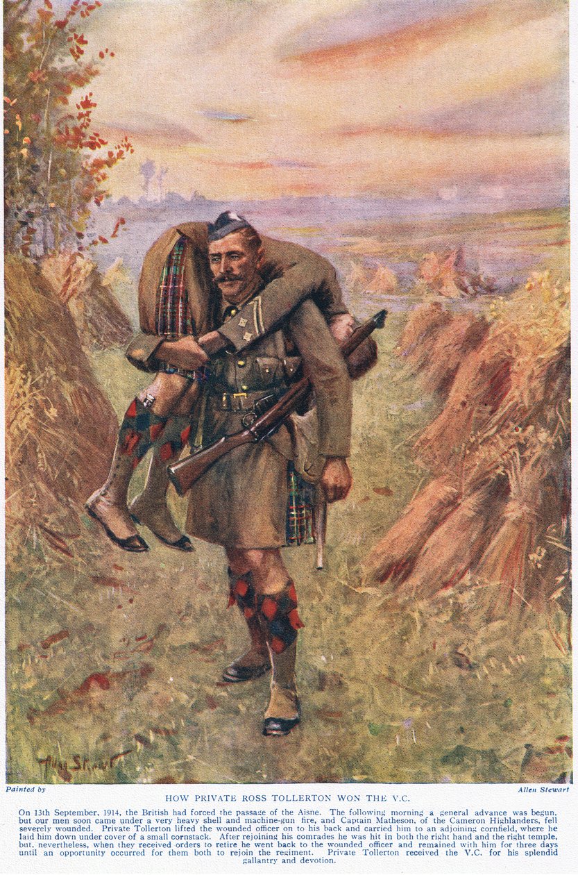 Hogyan nyerte el Ross Tollerton közlegény a VC-t, illusztráció a Hutchinson & Co. által kiadott „Deeds That Thrill The Empire”-ből, 1920 körül (színes litó) alkotó: Allan Stewart