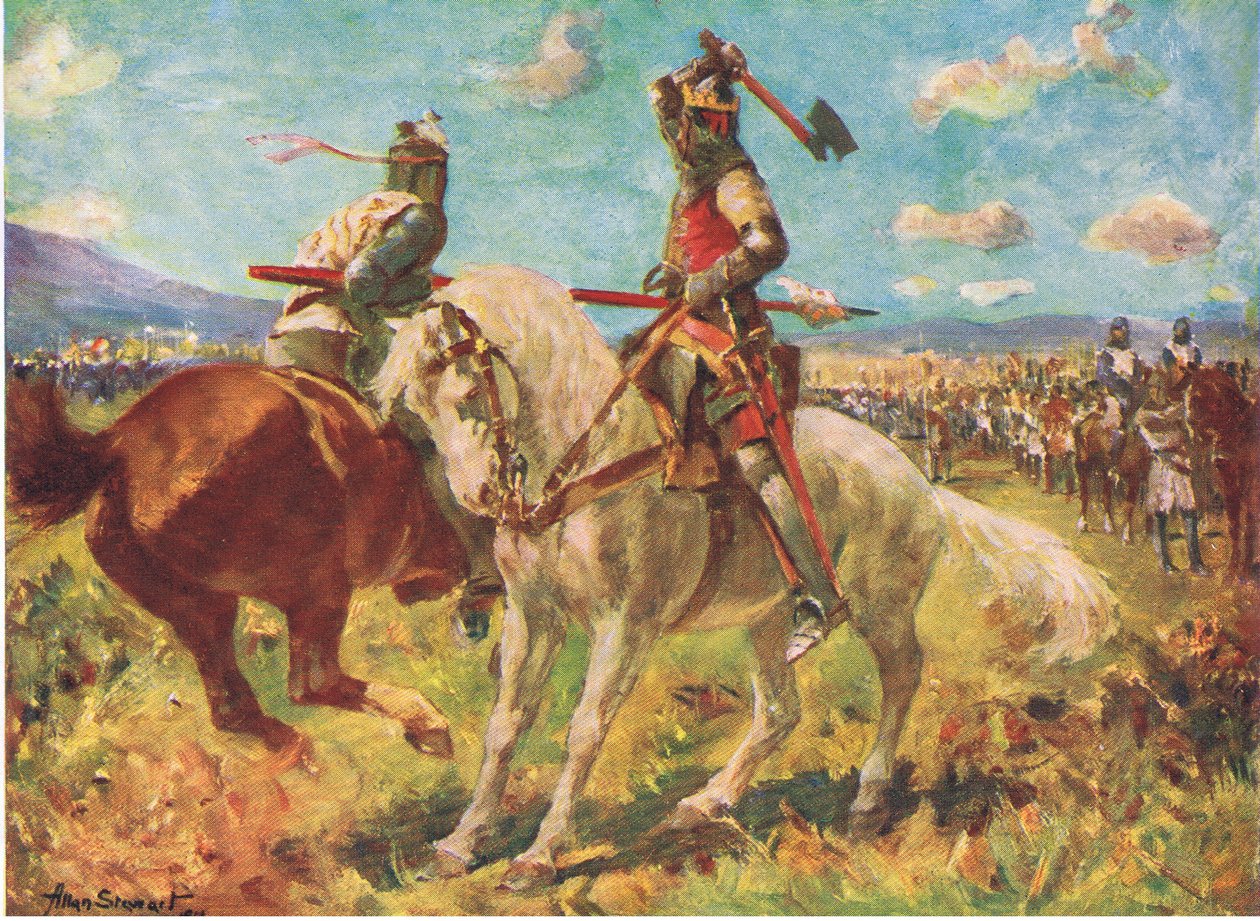 A harc Robert Bruce király és Sir Henry de Bohun között Bannockburnben (színes litó) alkotó: Allan Stewart