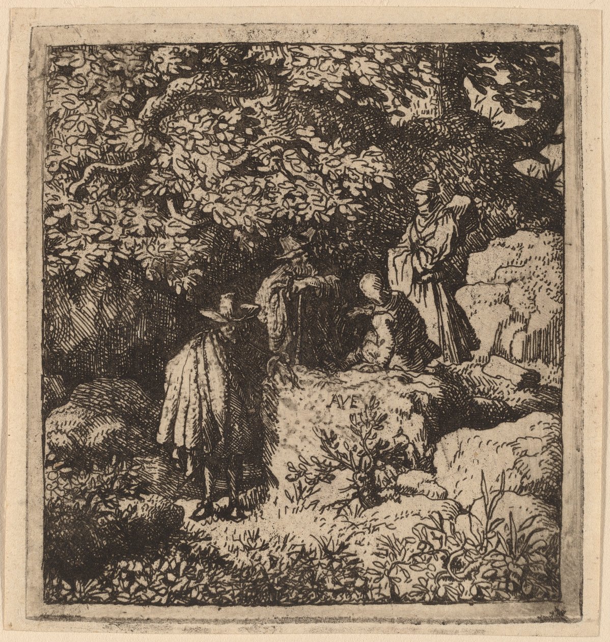 Négy alak egy fa alatt, valószínűleg c. 16451656. alkotó: Allart van Everdingen