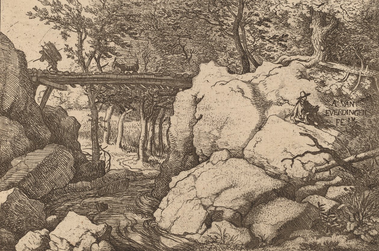 Kecske egy kis hídon, valószínűleg c. 16451656. alkotó: Allart van Everdingen
