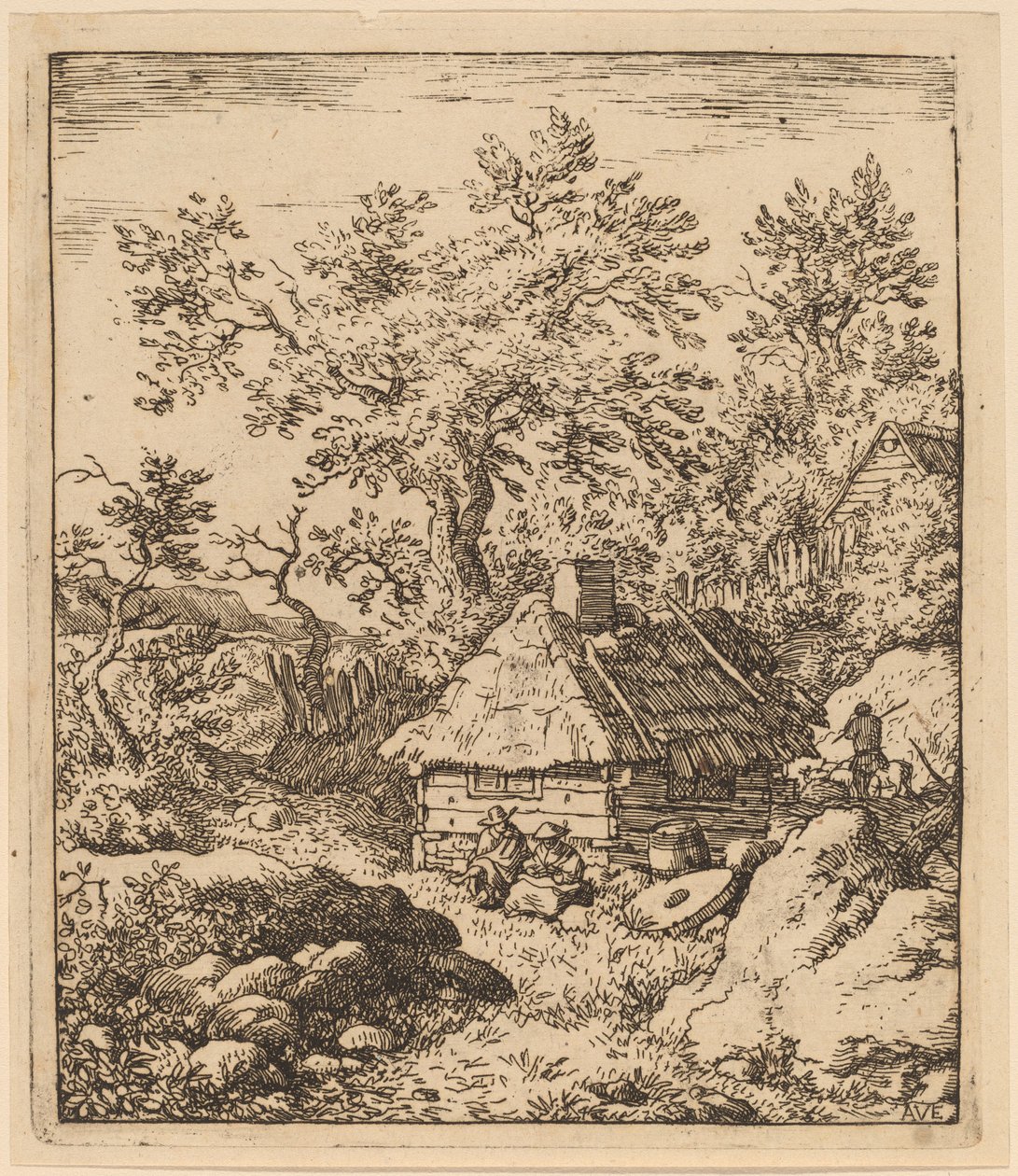 Táj malomkővel egy hordó mellett, valószínűleg c. 16451656. alkotó: Allart van Everdingen