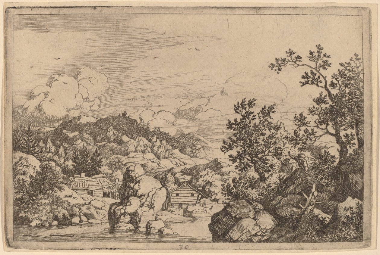 Folyóból kiálló nagy szikla, valószínűleg c. 16451656. alkotó: Allart van Everdingen