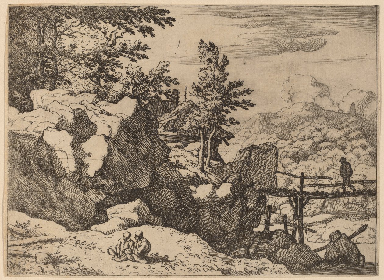 Ember egy kis fahídon, valószínűleg c. 16451656. alkotó: Allart van Everdingen