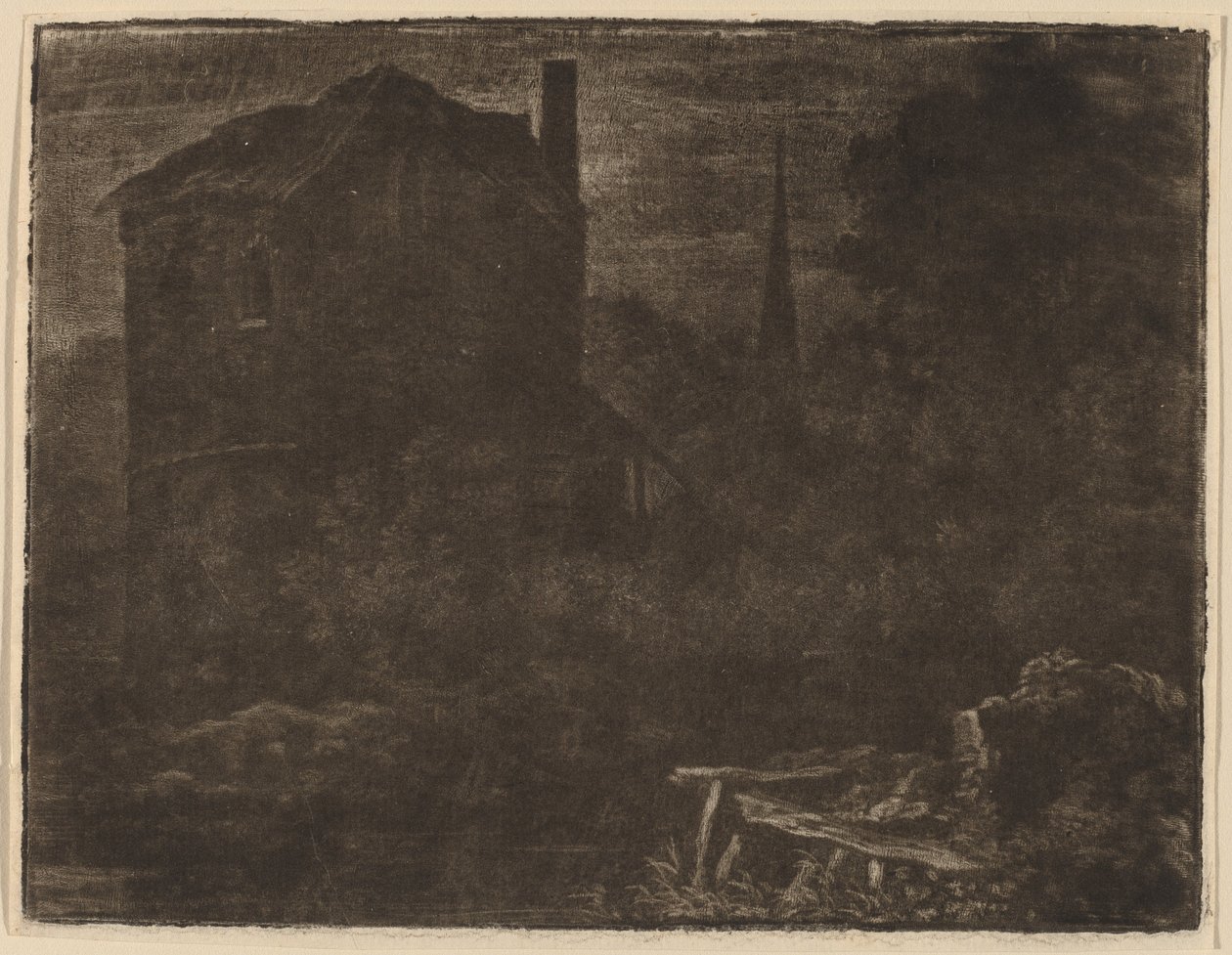 Éjszakai táj házzal és templomtoronnyal, valószínűleg c. 1660. alkotó: Allart van Everdingen