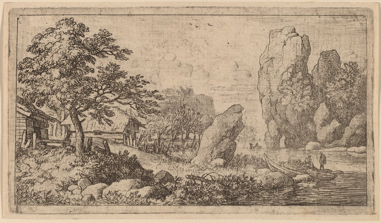 Hegyes szikla a folyó partján, valószínűleg c. 16451656. alkotó: Allart van Everdingen