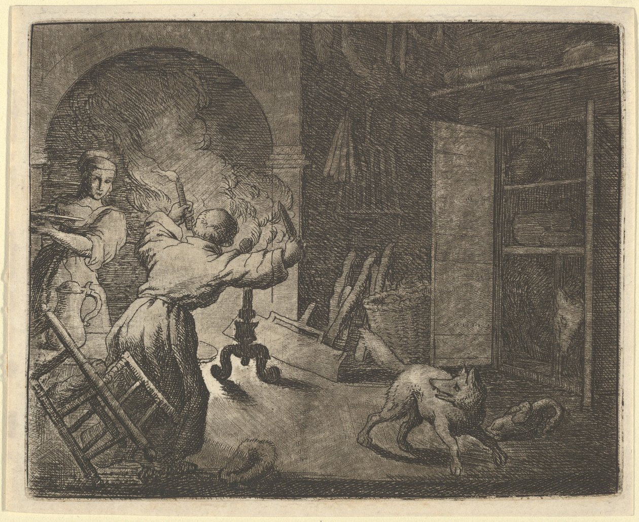 Renard megszökik egy csirkével, amelyet egy papi asztalról lopott, 1650-75. alkotó: Allart van Everdingen