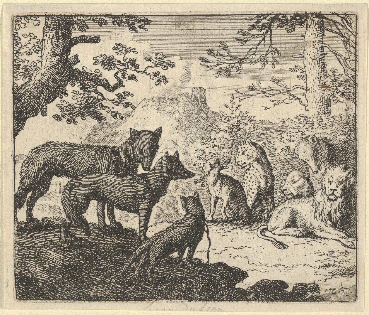 Renard szülei engedélyt kérnek, hogy visszavonulhassanak az udvartól, Hendrick van Alcmar „Renard, a róka” című művéből alkotó: Allart van Everdingen