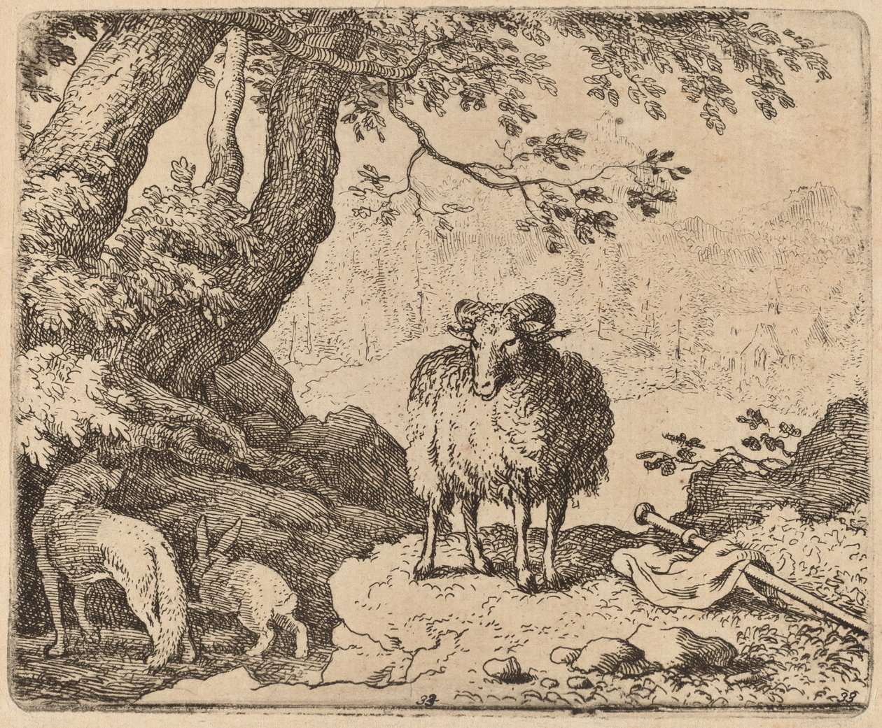 Reynard visszatér haza, a kos és a nyúl kíséretében, valószínűleg c. 16451656. alkotó: Allart van Everdingen